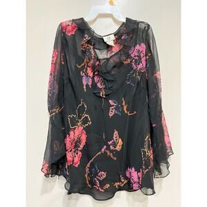 VTG 100% Silk Beaded Tunic Top slip bell sleeves,Whimsical,Y2K grunge size 1X